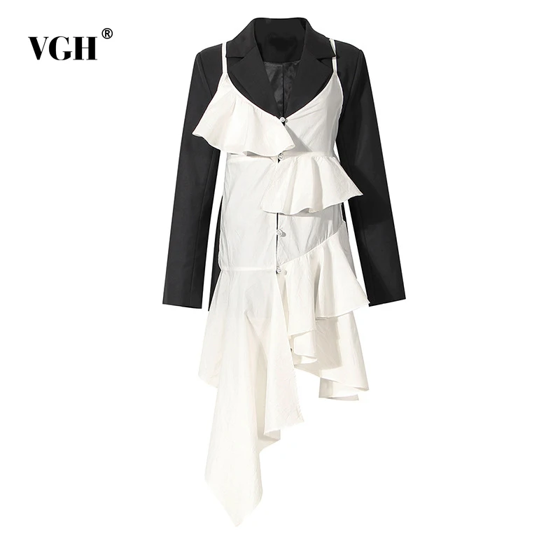 

Женский блейзер с длинным рукавом VGH, повседневный Блейзер составного кроя с бантом, с отложным воротником, модная одежда на осень 2021