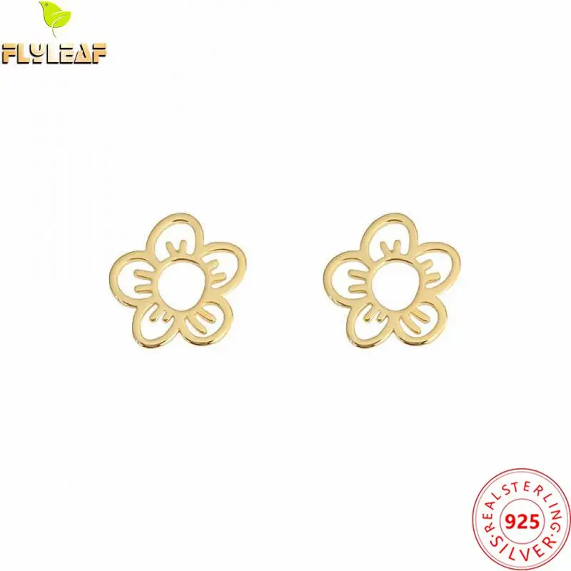 

14k Gold 14.5mm Flowers Stud Earrings For Women 925 Sterling Silver Platinum Plating Earings Female Fashion Jewelry