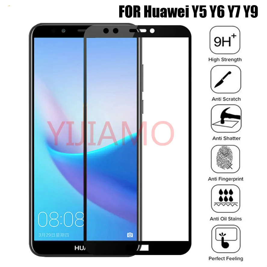 

9D закаленное стекло для Huawei Y5 Y6 Y7 Prime y9 2018 полная Защита экрана для Huawei Y6 Y7 Y9 Prime 2019 Защитная стеклянная пленка