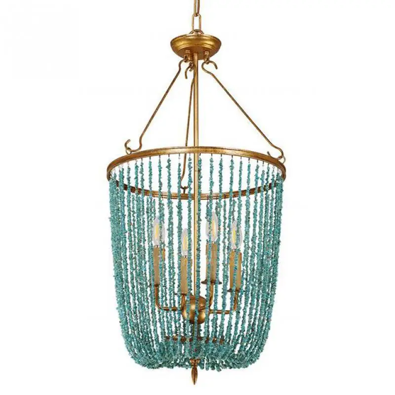 Green turquoise stones chandelier vintage gold retro golden suspension light fixture in kitchen bedroom foyer | Лампы и освещение