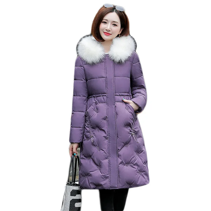 

Winter Jacket Women Autumn New Cotton Coats Korean Fashion Long Slim Thick Warmth White Fur Hooded Parkas Feminina CX1309