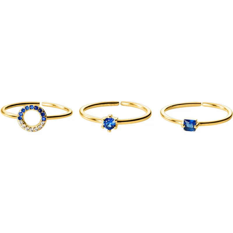 

1pc Thin Authentic REAL.925 Sterling Silver Blue CZ Square/ Round /Circle Ring Adjust C-J6131