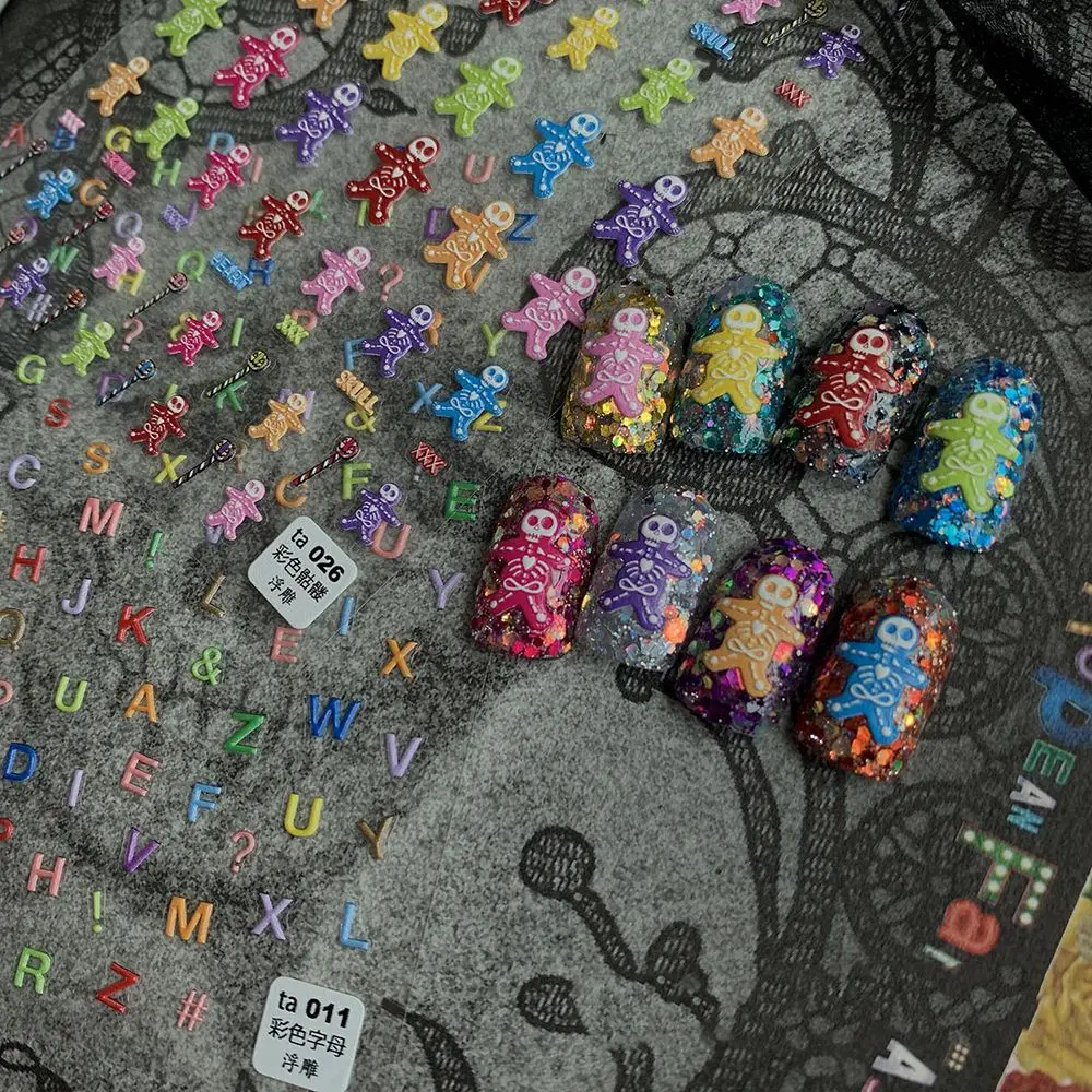 

Adhesive Skull Relief Colorful DIY Nail Art Tool Skeleton Nail Art Stickers Manicure Accessories Nail Art Decoration