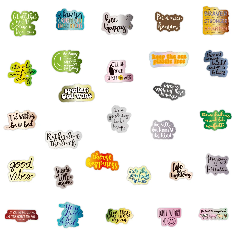

50pcs English Letters Inspirational Quotes Sticker for Laptop Computer Skateboard Case Helmet Toy Cartoon Decals Stickers
