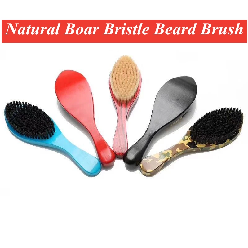 

7 Colors Natural Boar Bristle Beard Brush Long Curved Beard Brush Modeling Shaving Brush Beard Wooden Shaving Comb Male G0224