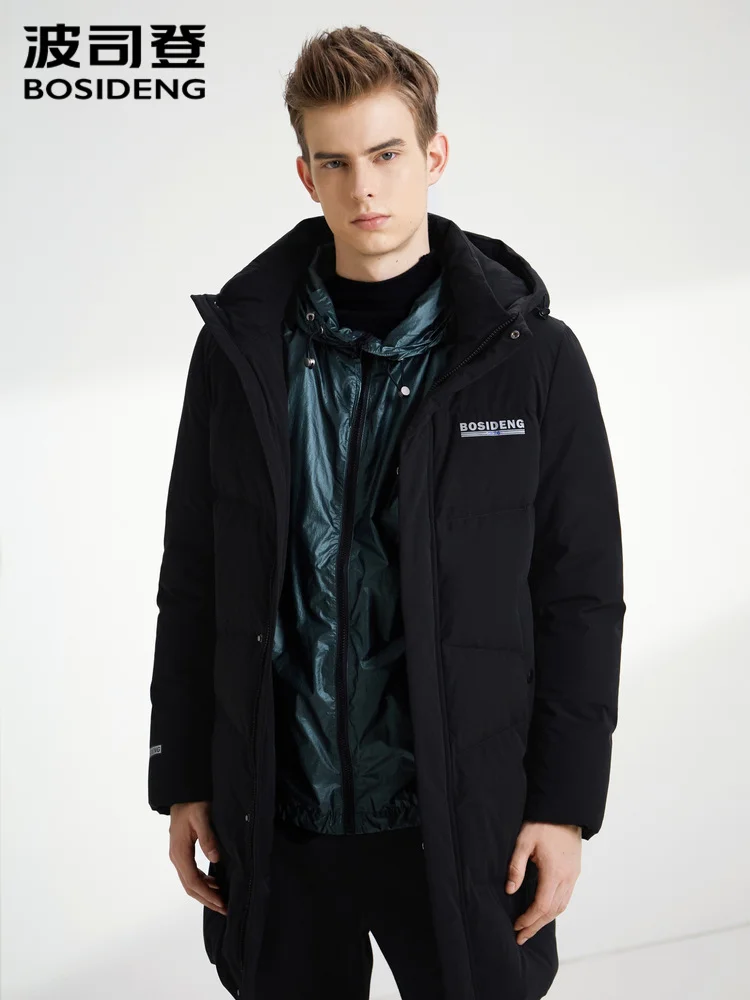 Мужской утепленный пуховик средней длины с капюшоном зимнее теплое пальто