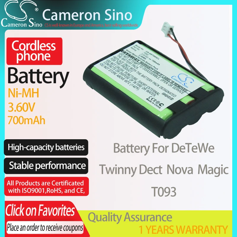 

CameronSino Battery for DeTeWe Twinny Dect Nova Magic fits DeTeWe T093 Cordless phone Battery,Landline battery 700mAh 3.60V