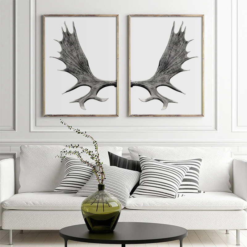 Постер в скандинавском стиле черно-белая холщовая картина оленьи рога настенные