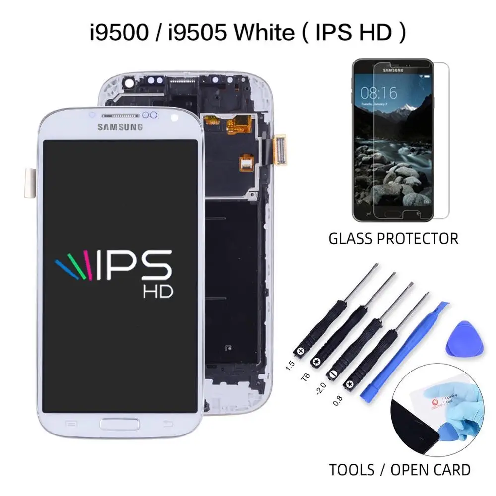 White IPS HD ЖК-дисплей для SAMSUNG S4, сенсорный ЖК-экран, дигитайзер для SAMSUNG Galaxy S4, ЖК-дисплей GT-i9505 i9500 i9505, синий, белый - Цвет: White IPS HD