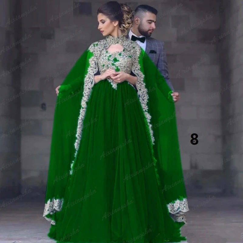 Мусульманские Вечерние платья а силуэта с V образным вырезом тюлевые Золотые