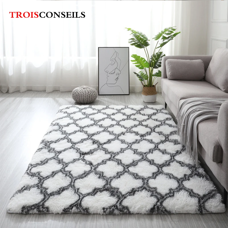 

Tie Dyeing Plush Soft Carpet Fluffy Rugs Wool Geometric Pattern Carpet Rug Bedroom Living Room Water Absorb Anti-slip Floor Mats