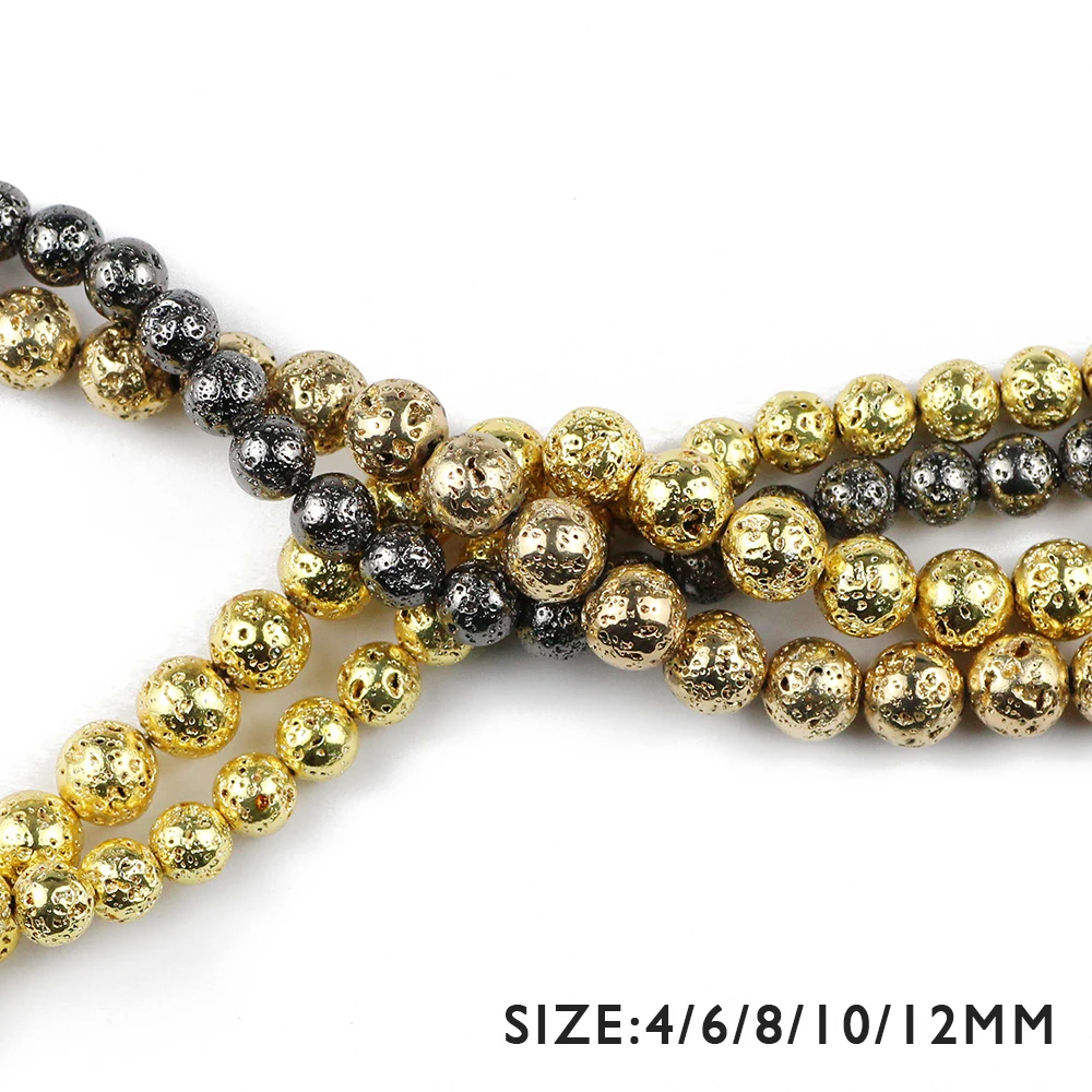 

HGKLBB Black Silvers Rose Gold Natural Lava Stone Hematit Round beads for Jewelry making 4/6/8/10/12MM Bracelet Necklace DIY 15"