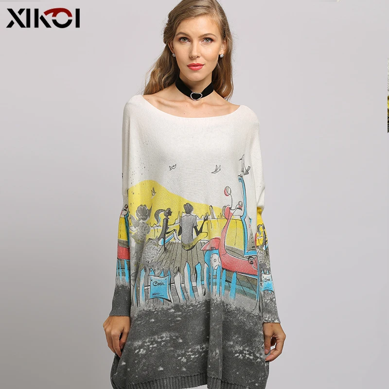 Негабаритный свитер женский пуловер длинное платье Романтическая любовь