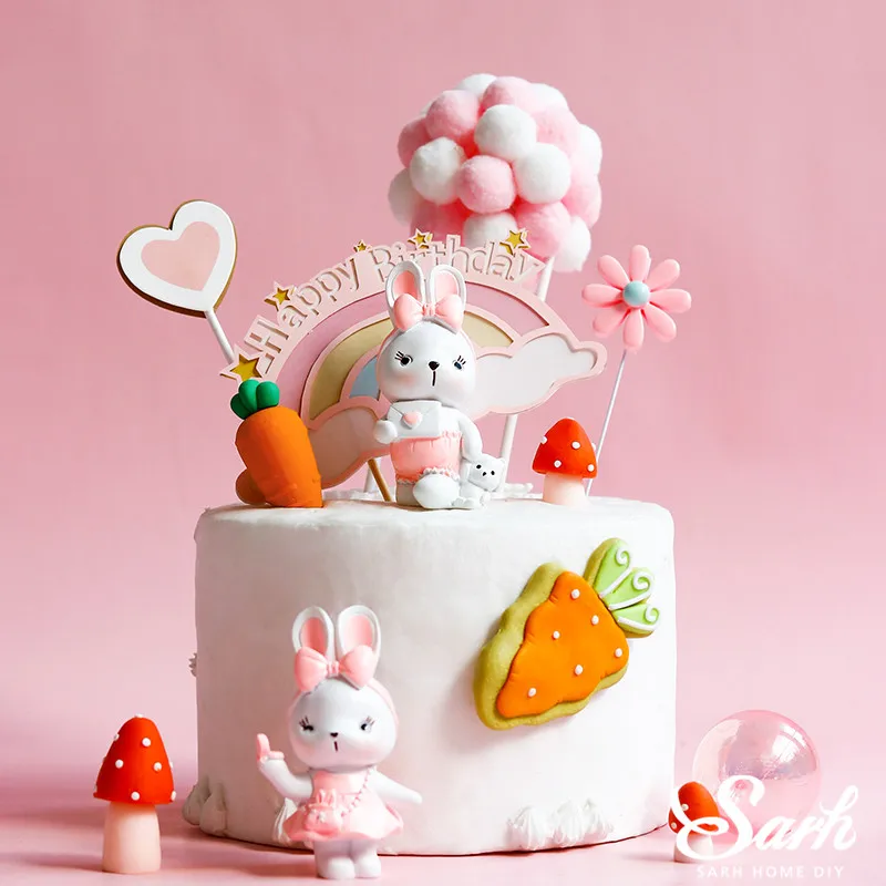 Розовое платье украшение кролика морковный венок арка торт Toppers с днем рождения