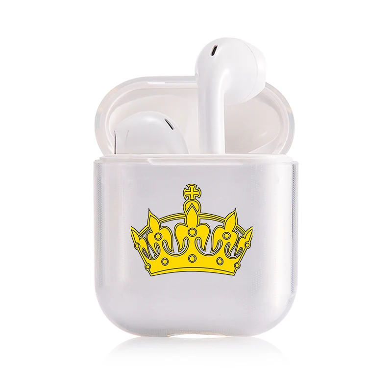 I202199 Милое воздушное стручки чехол для Apple airpods Чехол класса люкс King queen Корона Bluetooth наушники чехол для Airpods 2 прозрачный жесткий поликарбонатный чехол - Цвет: I202199