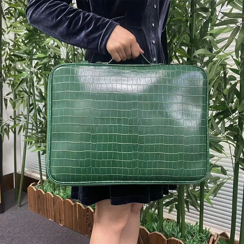 New Computer Bags For Women Luxury Crocodile Briefcase Business Travel Leather Men Laptop Bag For 15 inch