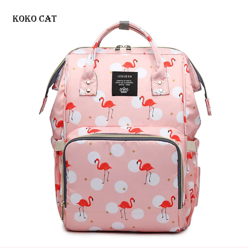 Мумия Материнство подгузник мешок Фламинго печатных женщин рюкзак большой