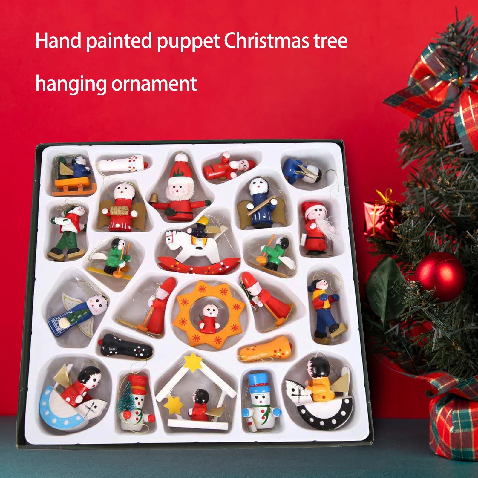 

24 шт. рождественские украшения, Деревянный Санта-Клаус, снеговик, декор для рождественской елки, подвесная фотография для детей