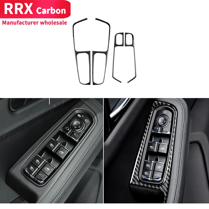 

RRX for Porsche Macan 2014-2021 4Pcs Carbon Fiber Car Window Button Panel Sticker Decorative Frame Cover Trim Accessories
