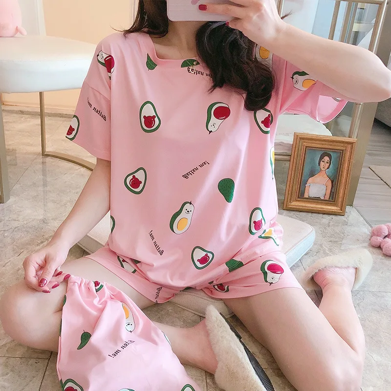 

Simple Sleepwear Pyjamas Women's Pajamas Cotton Short Sleeve Ladies Pijama Sets Homewear Cute Cartoon Lounge Wear T-shits