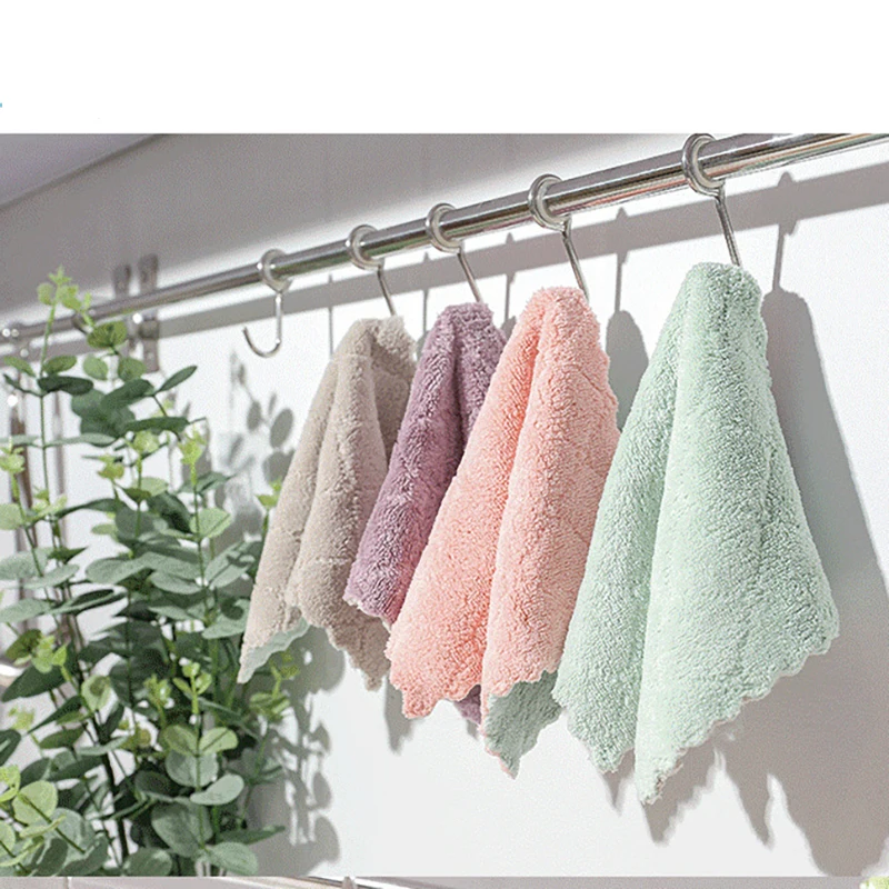 

Hot! 10PCS Double-layer upset Absorbent Microfiber Kitchen Dish Cloth Non-stick Oil Household Cleaning Wiping Towel Kitchen Tool