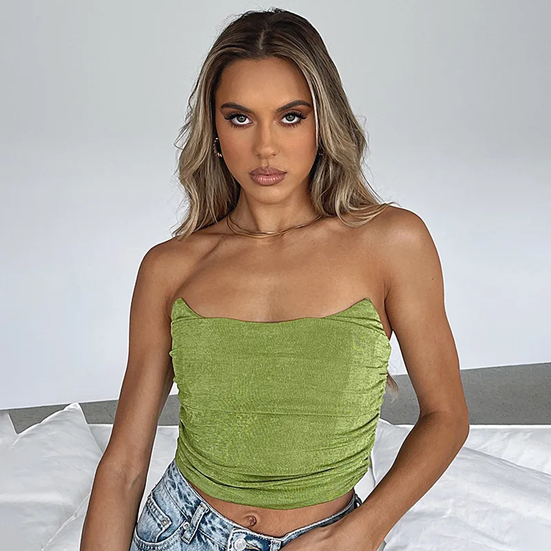 

Fashion Strapless Corset Solid Sleeveless Short Top for Women Leated Backless Sexy Party Street Women's Top New Autumn Winter