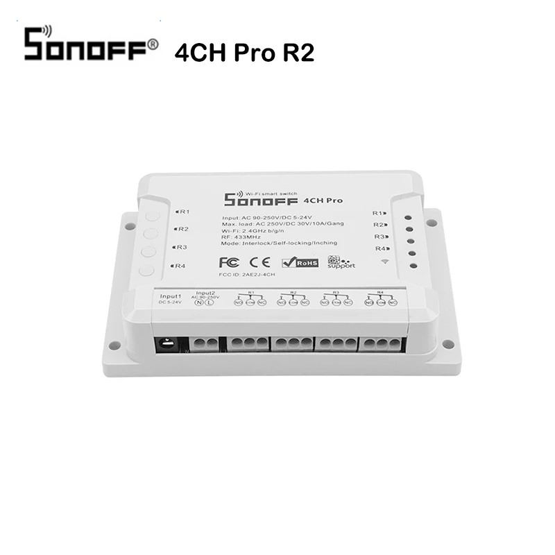 Sonoff 4CH Pro R2 умный Wifi светильник 4 комплекта 3 режима работы инчинг Блокировка самоблокирующийся RF/Wifi переключатель работает с Alexa