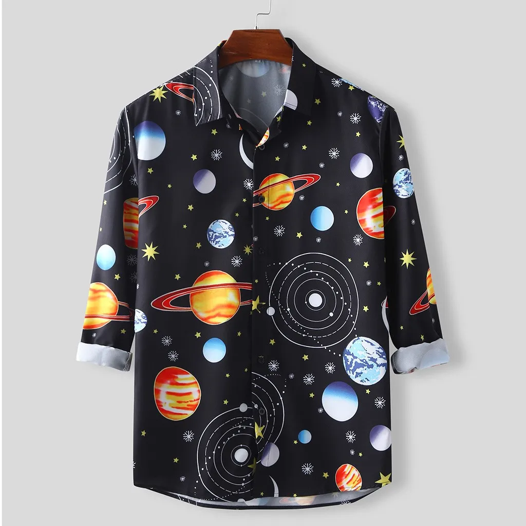 

Autumn Man Shirt Mens Ethnic Printed Turn-down Collar Cotton Short Sleeve Loose Hawaiian Henley Shirt Hiphop Streetwear Shirt #3