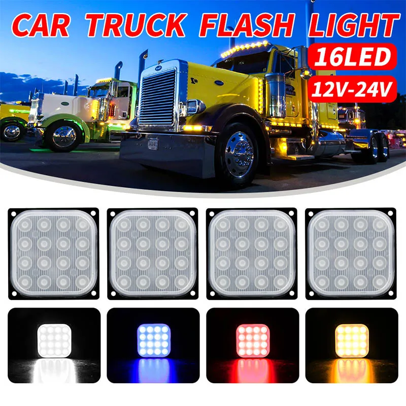 

16 LED Warning Side Strobe Signal Lamp Hazard Breakdown Emergency Flashing Stop Lights Car Truck Trailer Square Strobe Light New
