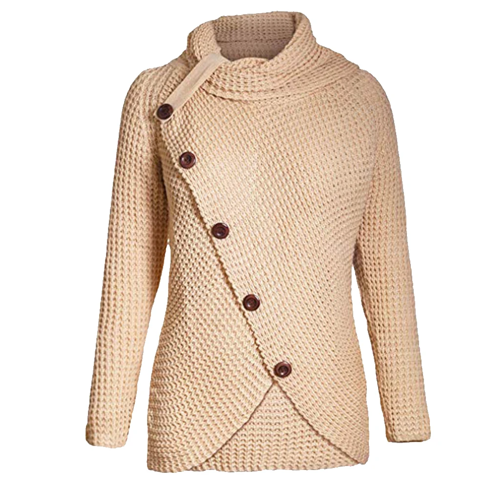 Warm High Collar Button Party Hip Long Sleeve Shopping Casual Solid Daily Autumn Winter Women Sweater Loose Dating | Женская одежда