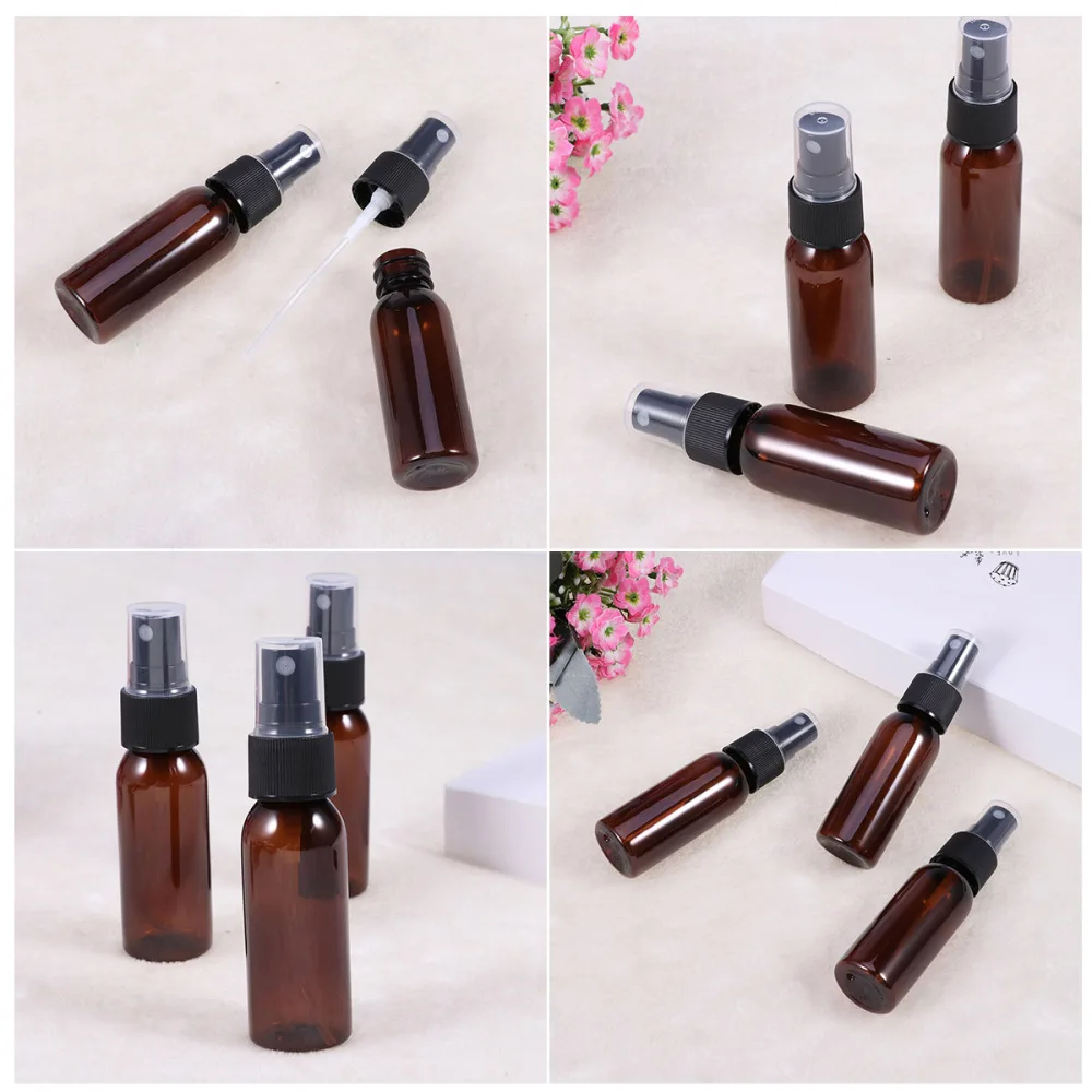 

20pcs Mini Small Empty Spray Bottle For Make And Skin Care Refillable Travel Use (Brown with Black Sprayer)
