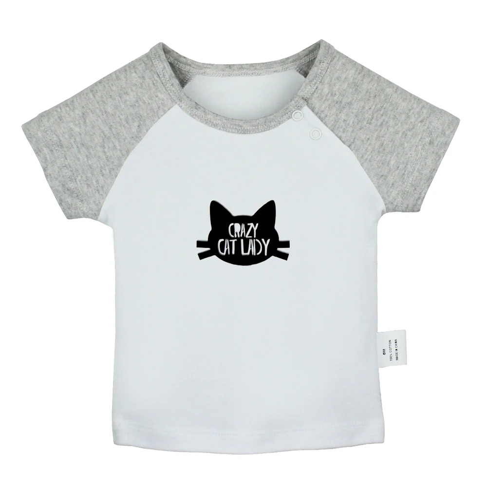 Забавные футболки для новорожденных с изображением сумасшедшего кота леди