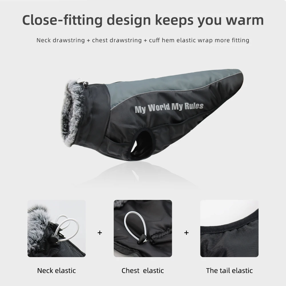 

Big Dog XL-6XL Jacket Windproof Warm Collar Pet Dog Jacket Reflective Strip Pet Jacket Clothes Removable Pet Harness Function