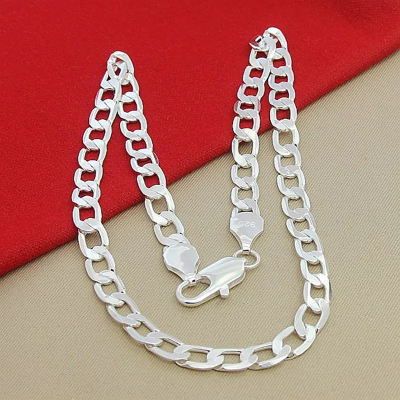 

New 925 Sterling Silver 16/18/20/22/24 Inch 8MM Side Chain Necklace For Woman Man Fashion Charm Jewelry Gift