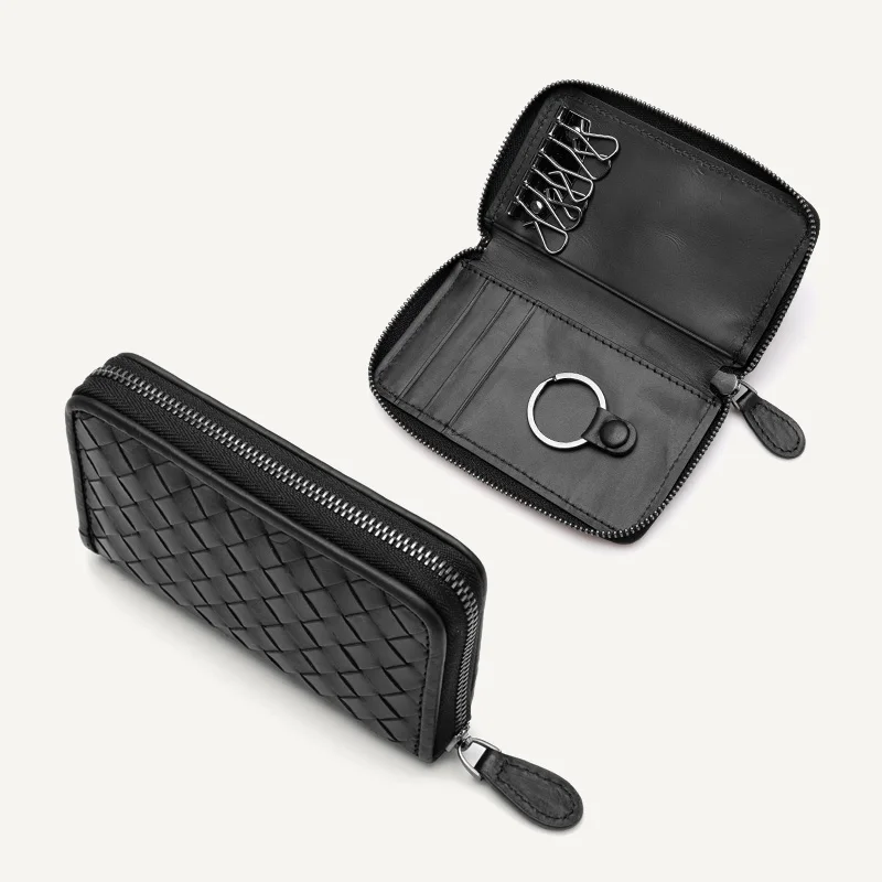 

Key Wallet Genuine Leather Man Women Short Square First Layer Cowhide ID Card Holder Zipper Multi-function Car Key Chain Wallet