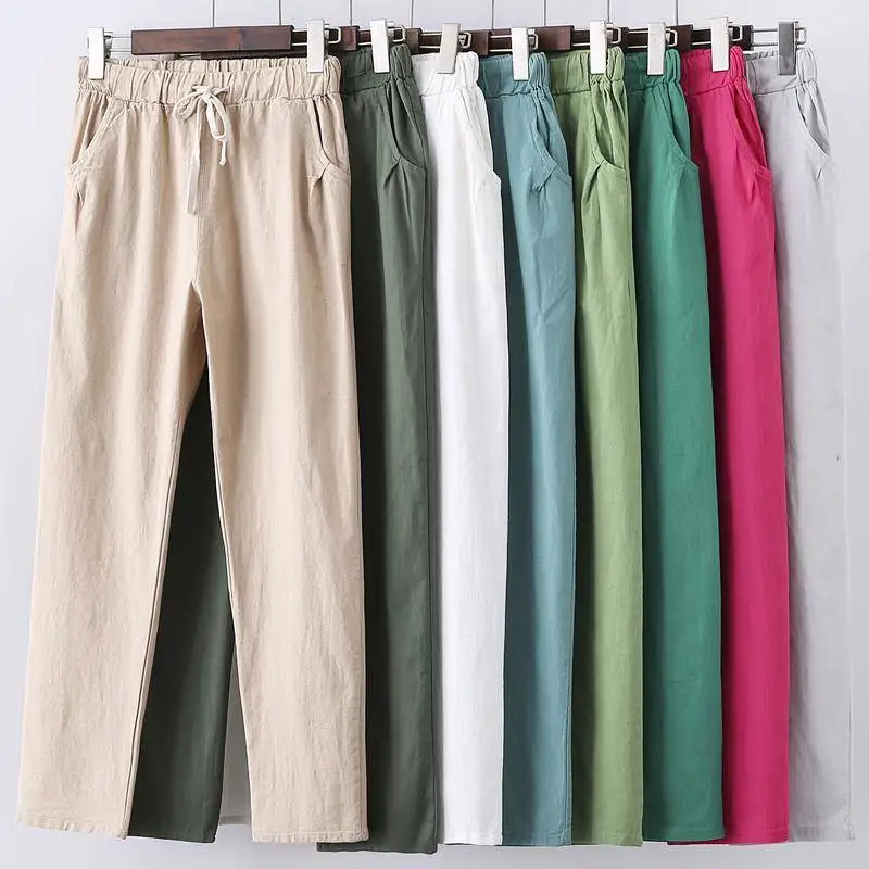 

Spring Summer Korea Fashion Women Harem Pants Plus Size Loose Cotton Linen Pants High Waist All-matched Casual Trousers D167