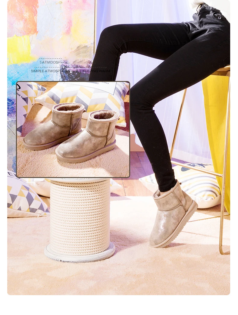 AOKANG/зимние ботинки; женские Теплые ботильоны из флока с плюшевой стелькой; женская обувь высокого качества; женские сапоги с круглым носом