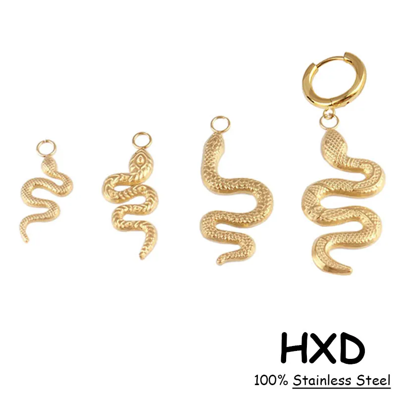 

5pcs/lot Stainless Steel Gold Snake Pendant DIY Earring Charm Wholesale Custom Charms for Jewelry Making Necklace Findings HXD