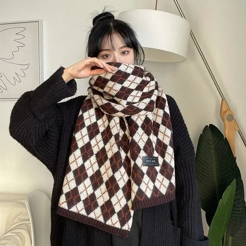 

Fashion Korean Scarf Ladies Autumn And Winter New Student Wraps Thick Warmth Knitted Scarves Men Soft Comfort Lovers Scarves Bib