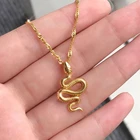 Женское Ожерелье из змеиной кожи, цепочка до ключицы золотистого цвета из нержавеющей стали, короткое длинное ожерелье, модные подвески в подарок
