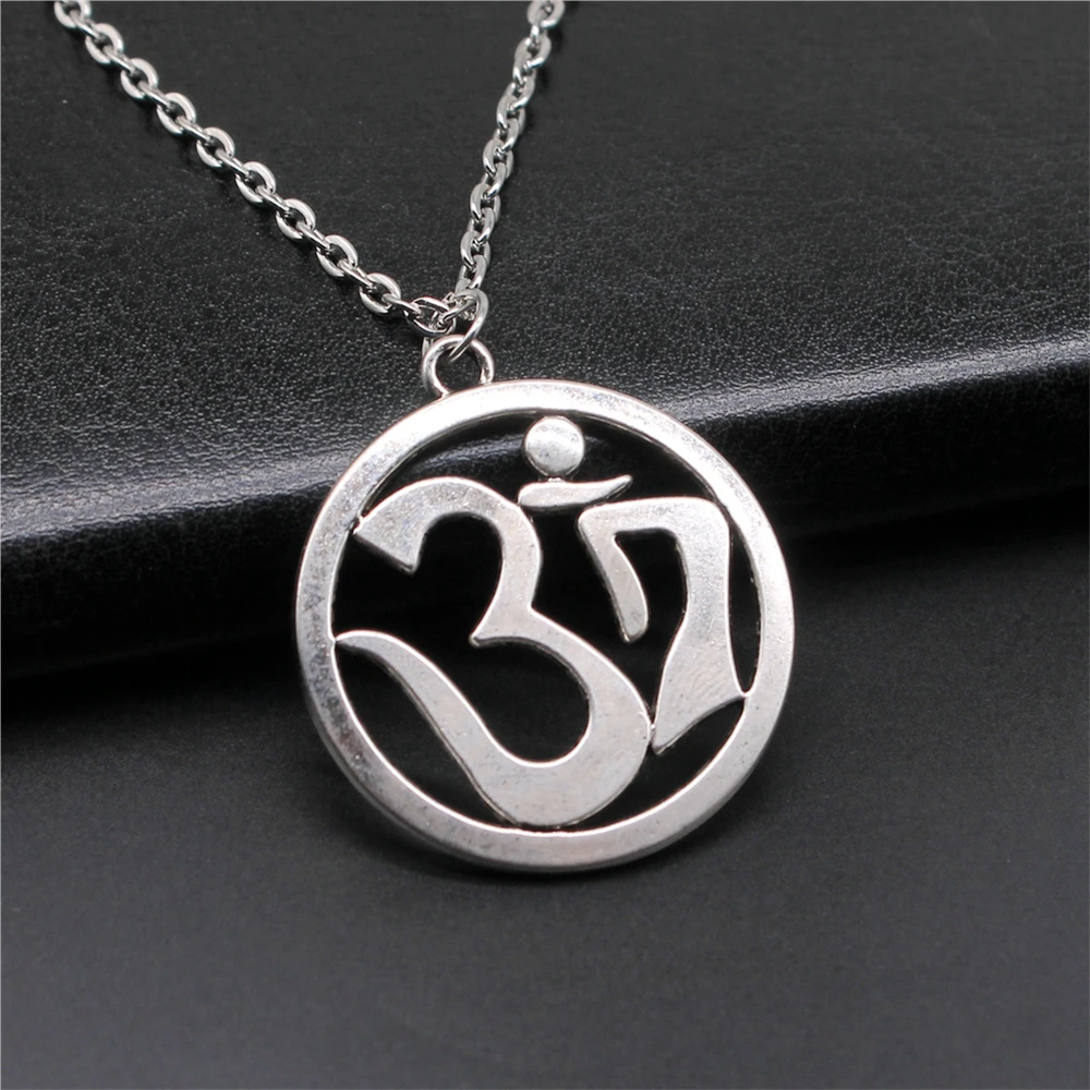 Модные подвески в античном стиле серебряного цвета 32x36 мм с круглым символом Ом