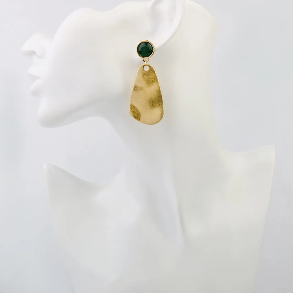 Simple Temperament Geometry Women's Drop Earrings mosaic Green stone Golden Vintage Delicate Wedding Banquet Jewelry |