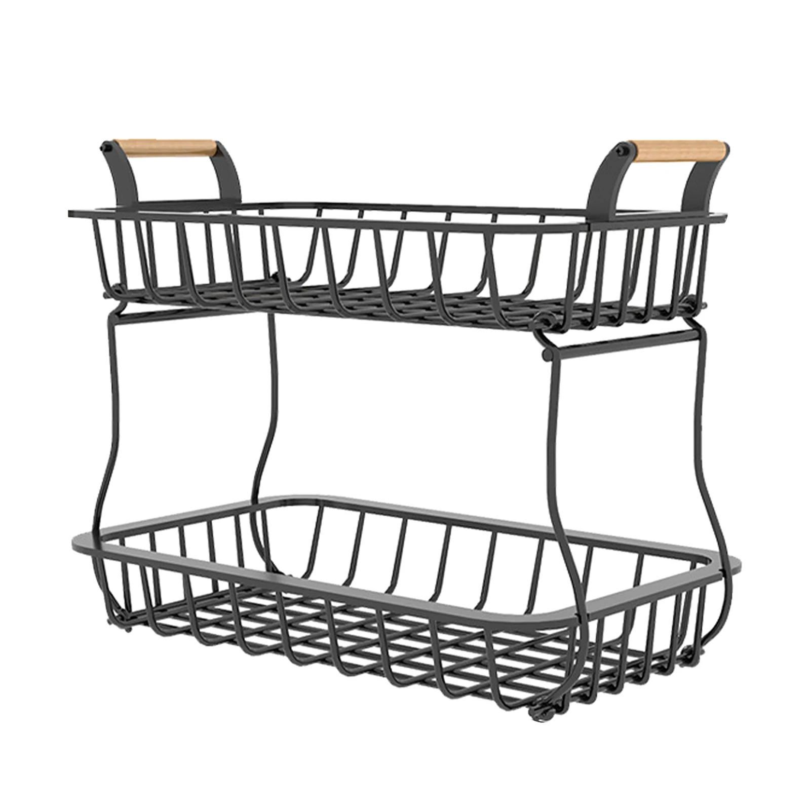 

Serving Fruit Basket Living Room Black Metal Home Kitchen Countertop Display 2 Tiers Storage Bathroom Rectangle Bread Detachable