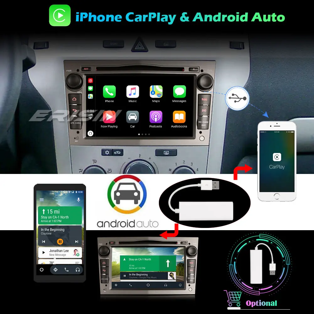 Erisin ES5960DE Авторадио 7 &quotAndroid 10 0 автомобильный DVD DAB + CarPlay RDS WiFi 4G Bluetooth OBD2 DVR для Opel Astra