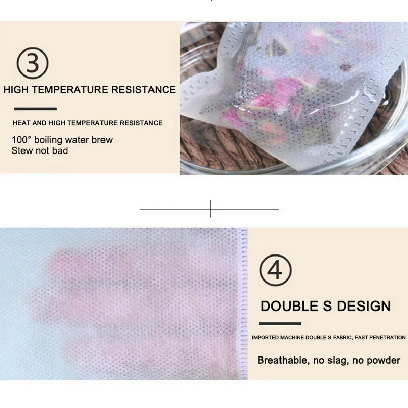 

100X Disposable Tea Bags Filter Bags Tea Infuser With String Heal Seal Food Grade Non-woven Fabric Spice Filters Teabags 5x7CM
