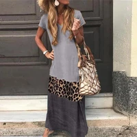 casual women summer dress v neck short sleeve woman dress leopard print color block loose long dress dresses for women %d0%bf%d0%bb%d0%b0%d1%82%d1%8c%d0%b5