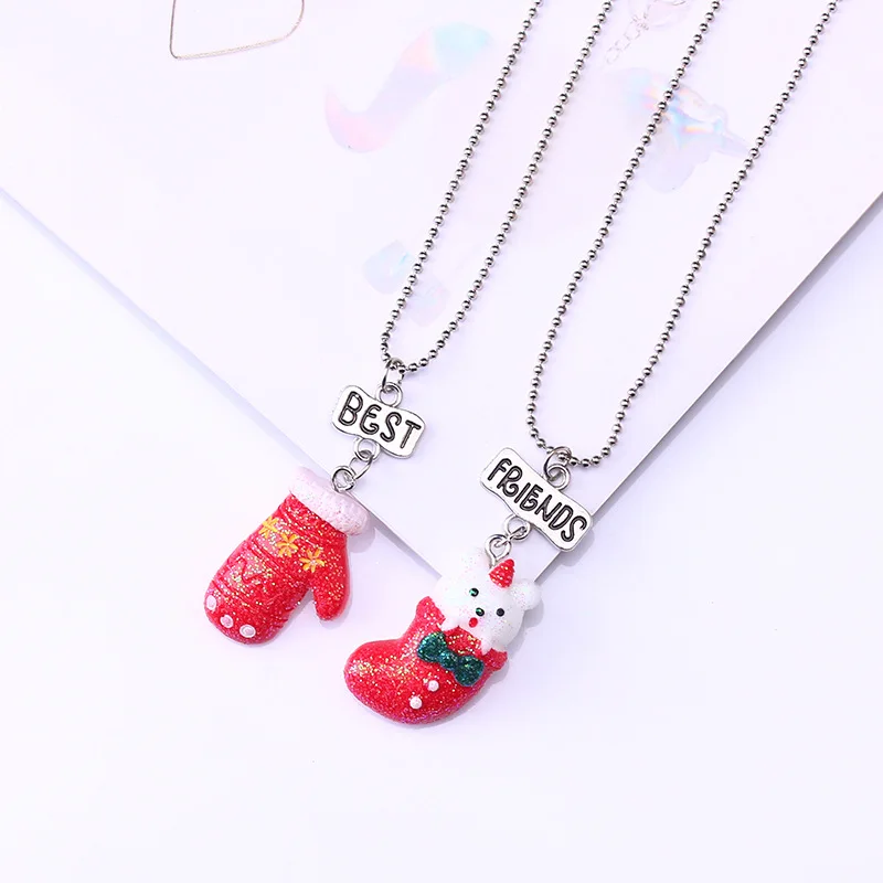 Best Friend милый красный Санта-Клаус кулон &quotносок&quot колье 2 шт./компл. дружбы