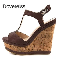 summer women new fashion sexy brown consice waterproof retro wedges party shoes narrow band sandals 41 42 43