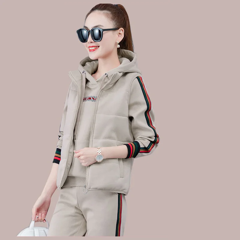 Плюс толстый Комплект из трех предметов спортивная одежда женские толстовки