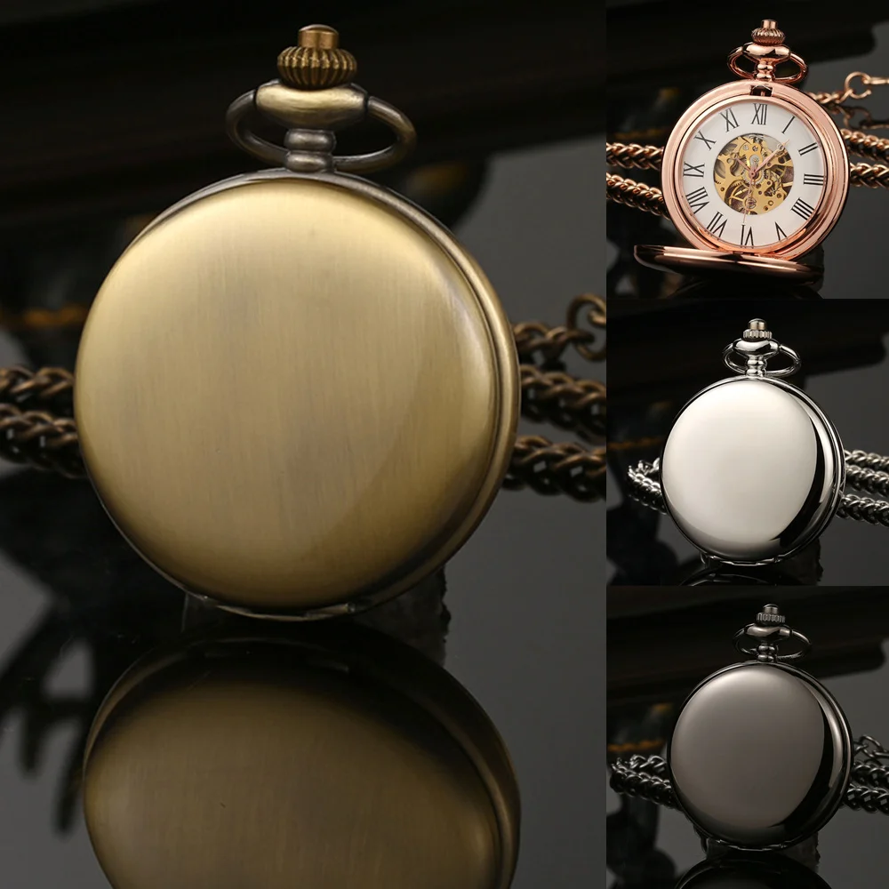 Brand Classic Vintage Men‘s Mechanical Pocket Watch Solid Color Double Open on Both Side,Gentleman Necklace Pendant Clock Gifts